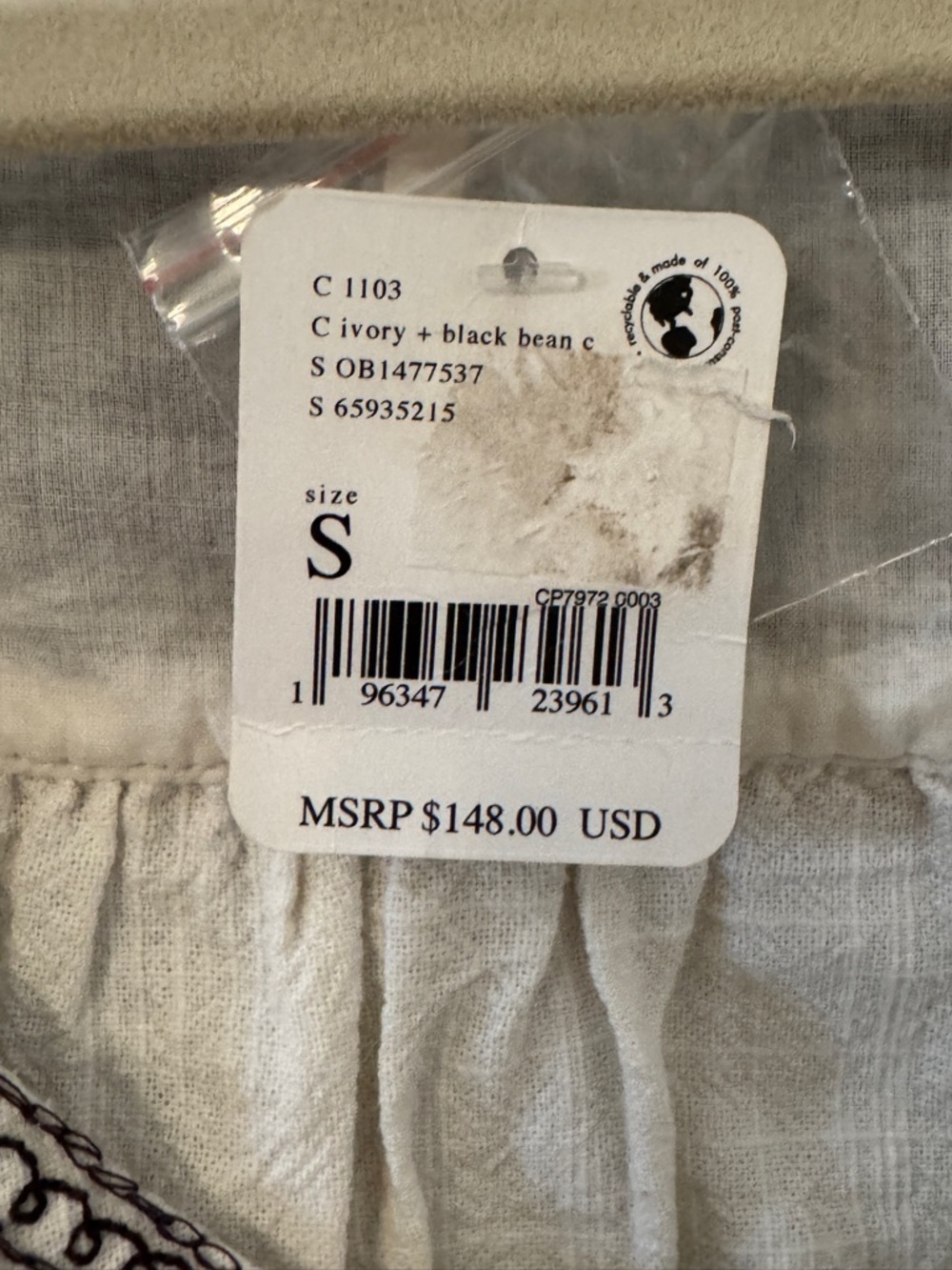 Free People Iggie Embroidered Peasant Blouse Ivory / Black Bean S NWT - Picture 10 of 11